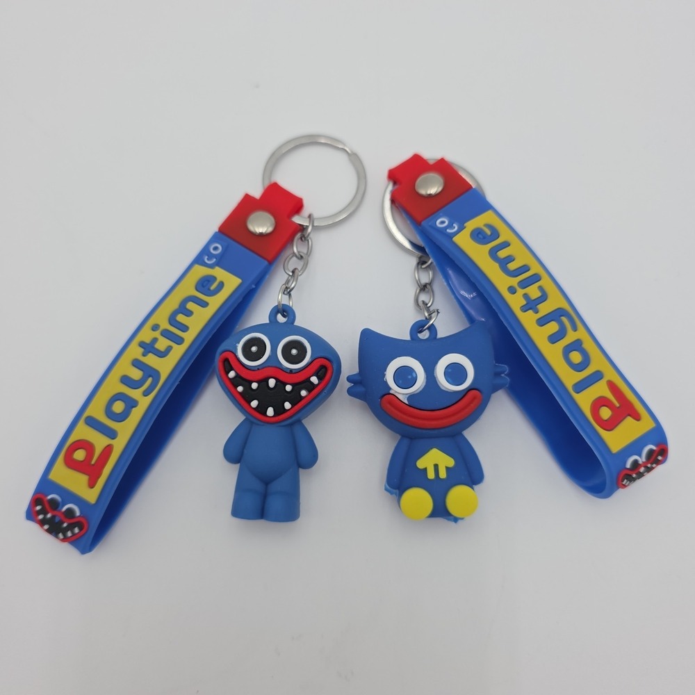 Brand New! 2 Pc Poppy Playtime Huggy Wuggy Charm Keychains With Wrist Strap PVC